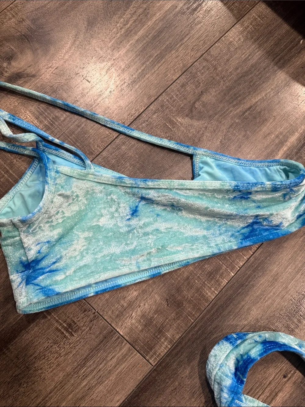 Frankie's Bikinis Blue & Aqua Velvet One-Shoulder Bikini Set size M/L